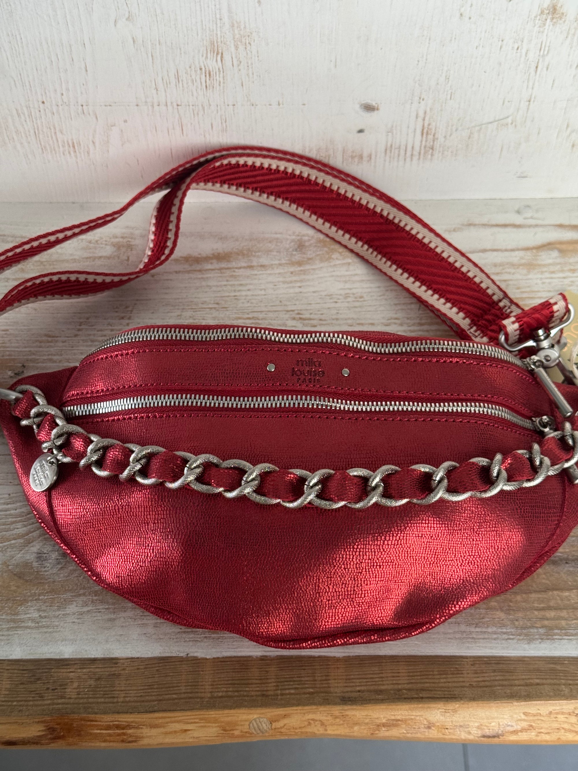MILA LOUISE - Sac banane PETRA RX - Cuir irisé rouge