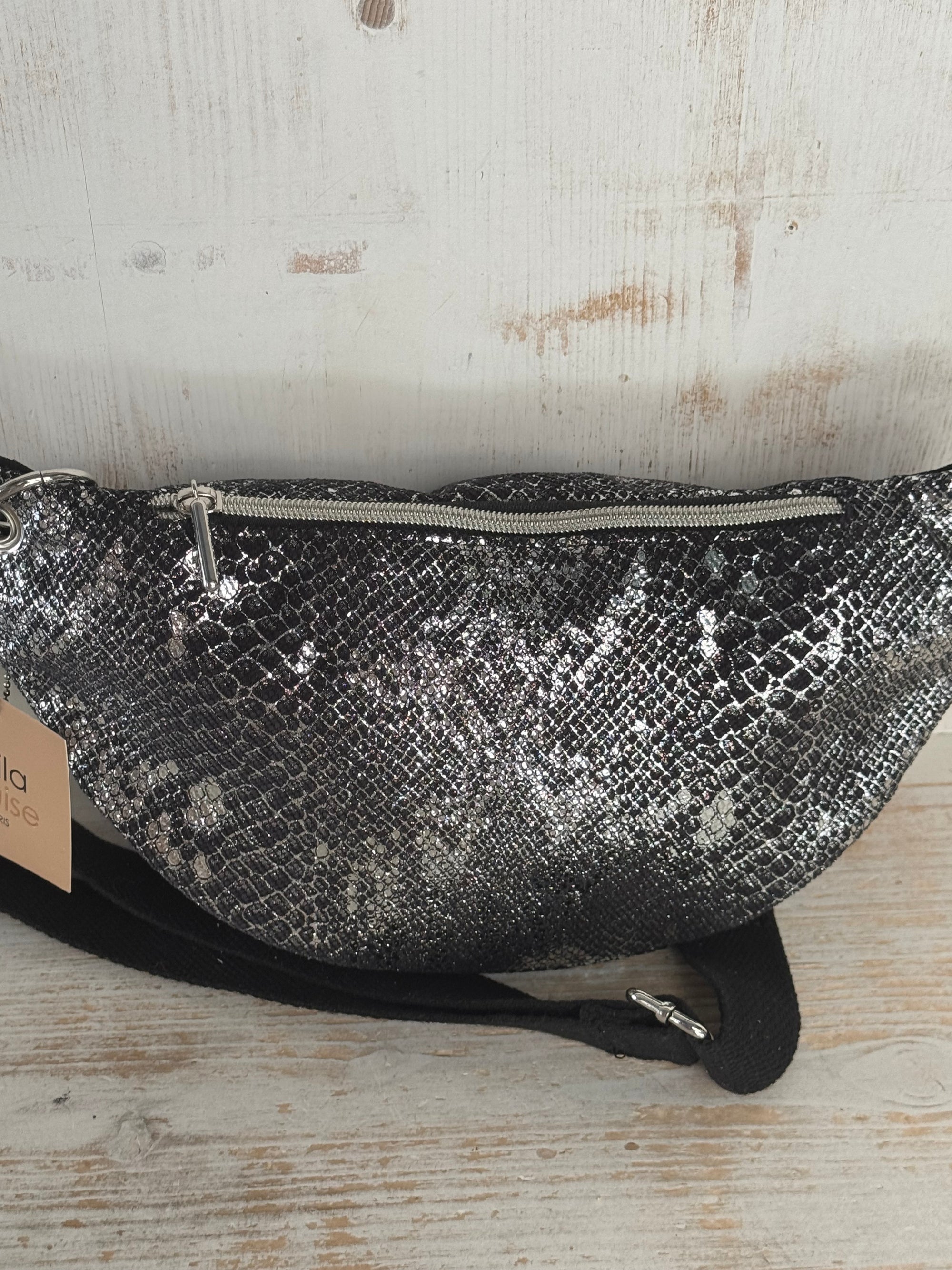 MILA LOUISE - Sac banane PETRA V4 - Cuir noir et doré