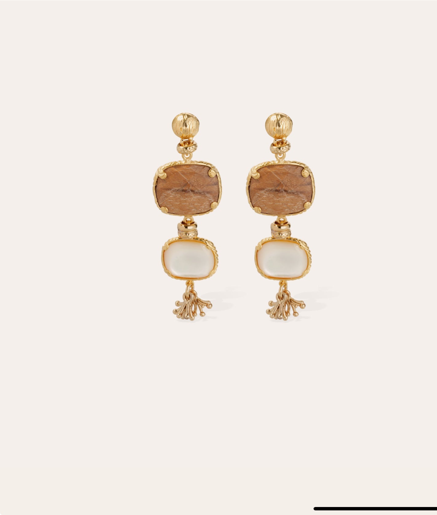 GAS BIJOUX - Boucles d’oreilles SILÈNE petit modèle dorées à l’or fin - Bois et nacre blanche