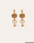 GAS BIJOUX - Boucles d’oreilles SILÈNE petit modèle dorées à l’or fin - Bois et nacre blanche