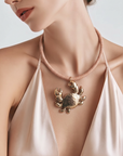GAS BIJOUX - COLLIER SARI KRABE DORE - CUIR MARRON