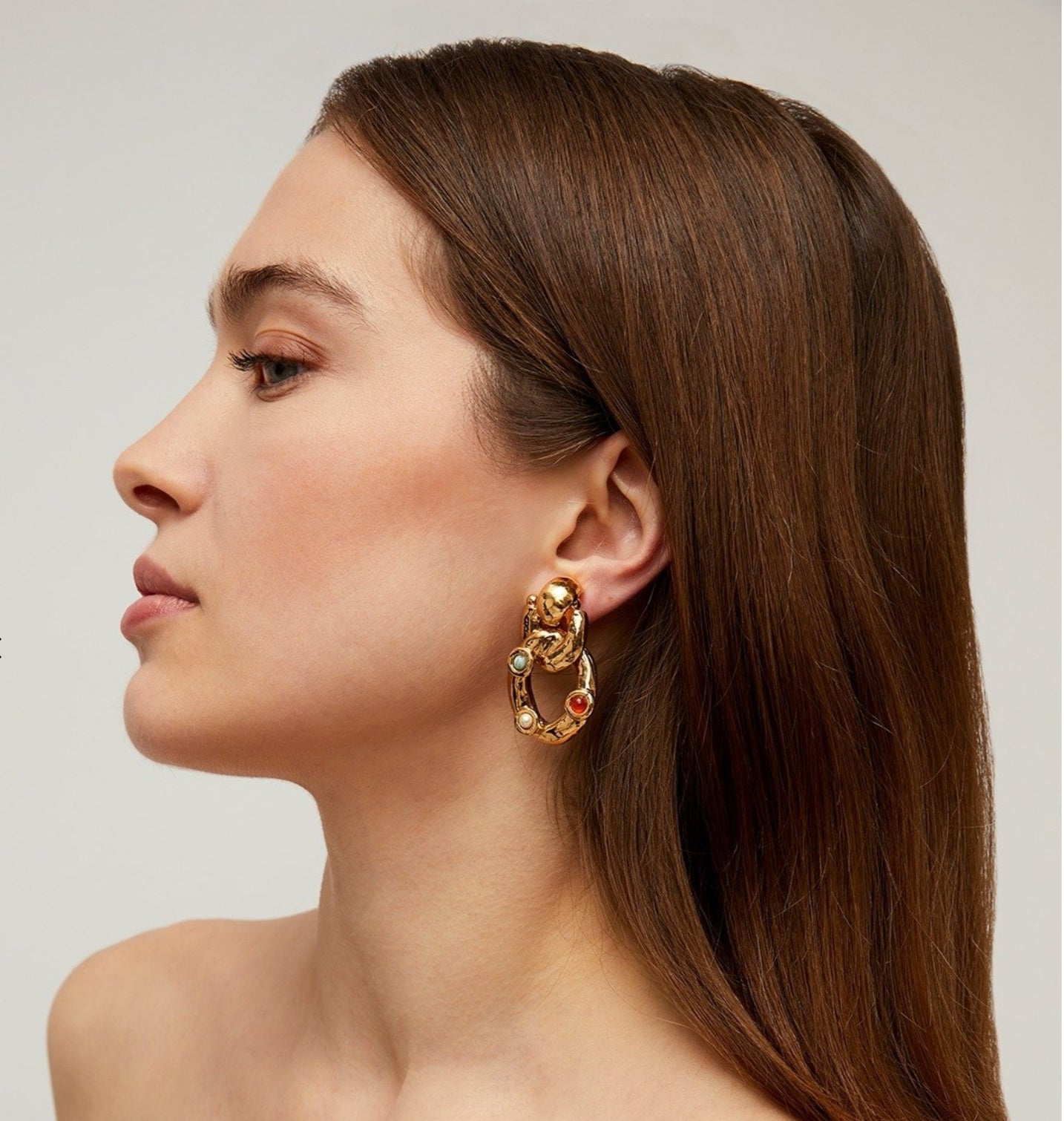 GAS BIJOUX - Boucles d’oreilles MITSI petit modèle dorées - Cornaline, amazonite et nacre blanche