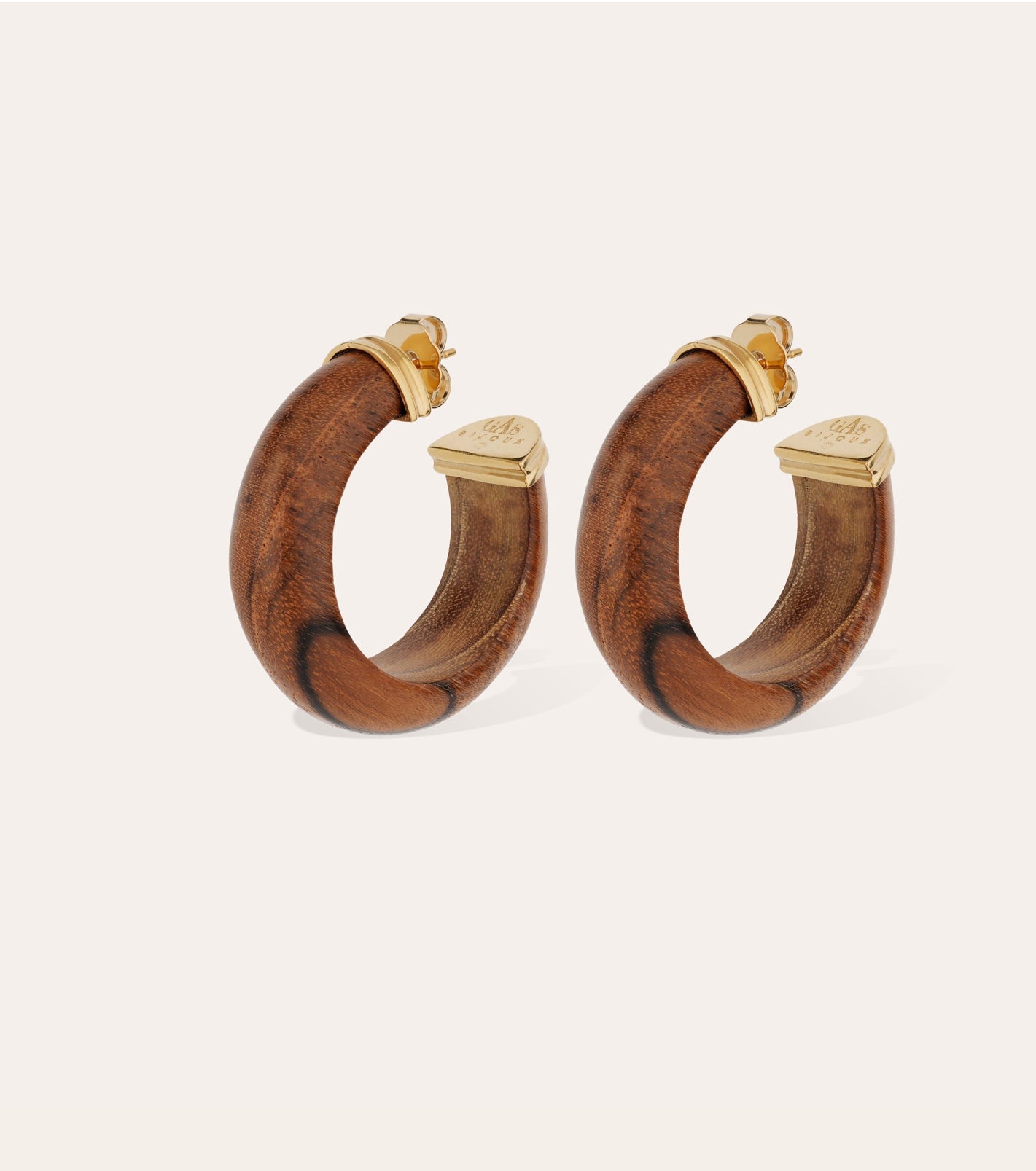 GAS BIJOUX - Boucles d'Oreilles Créoles Abalone acétate dorées - Bois