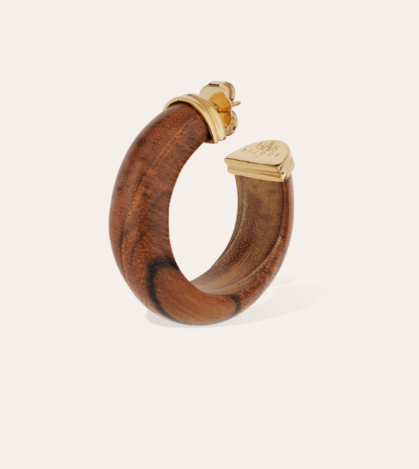 GAS BIJOUX - Boucles d'Oreilles Créoles Abalone acétate dorées - Bois