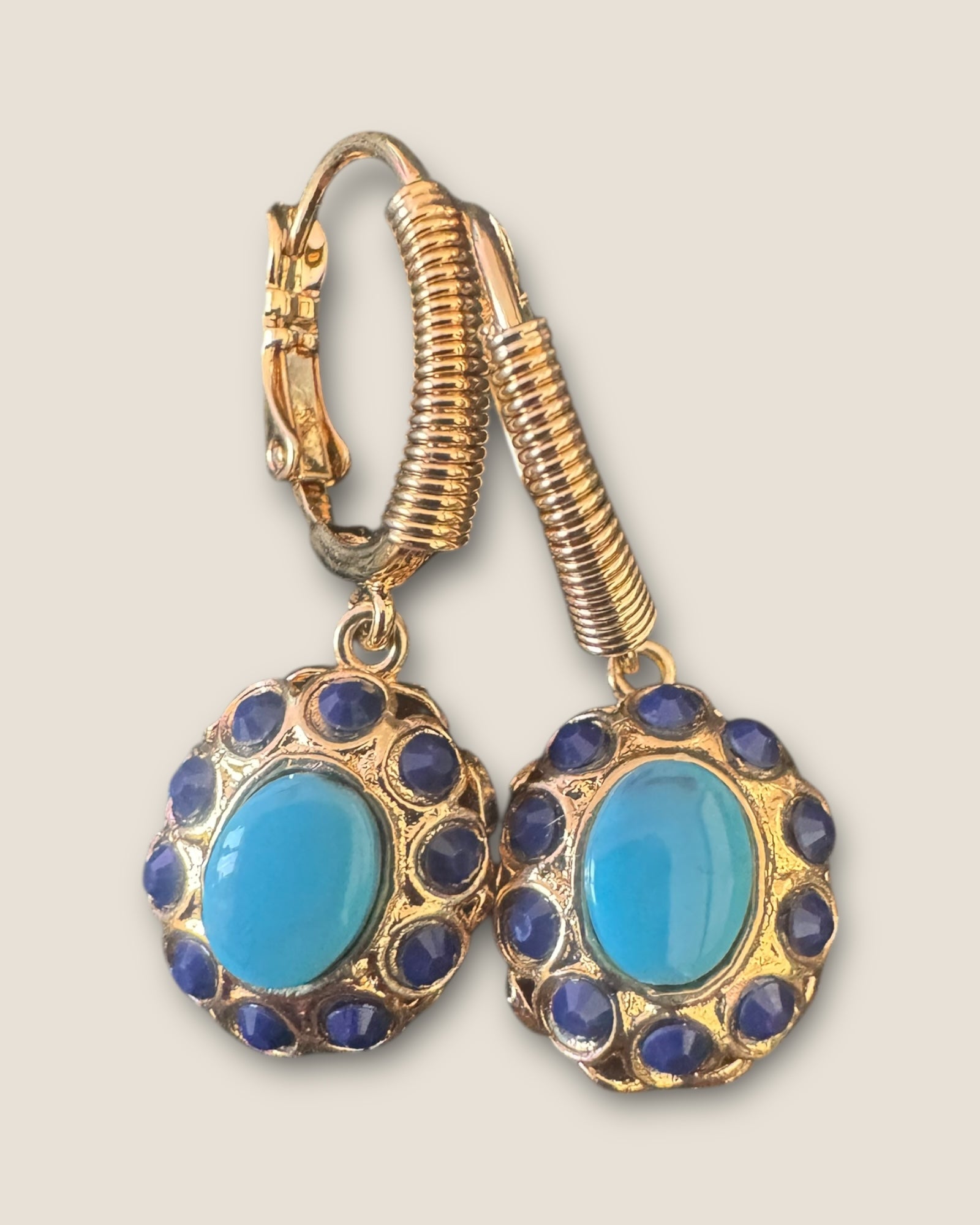 GAS BIJOUX - Boucles d’oreilles TAO SPLASH dorées - Bleu et bleu marine
