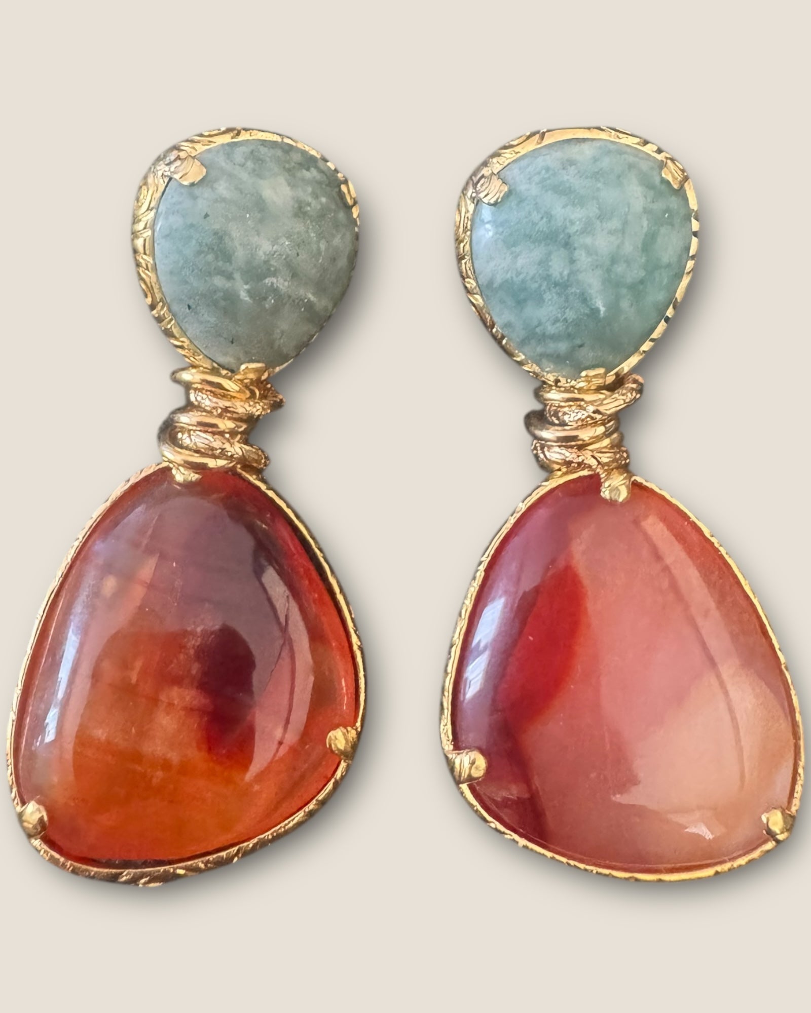 GAS BIJOUX - Boucles d’oreilles SILIA dorées - Aigue marine et Cornaline