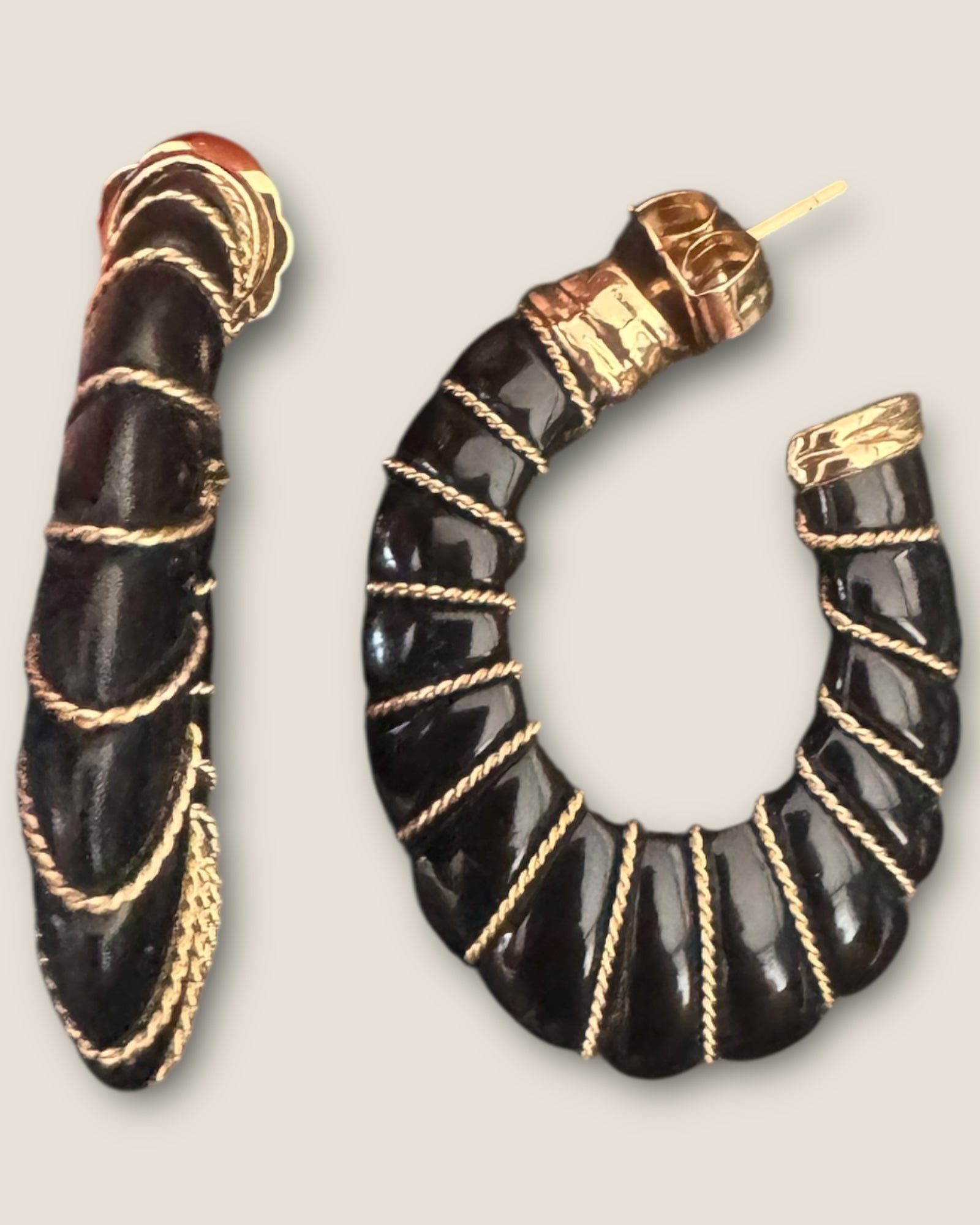 GAS BIJOUX - Boucles d’oreilles CYCLADE petit modèle dorées à l’or fin - Noir