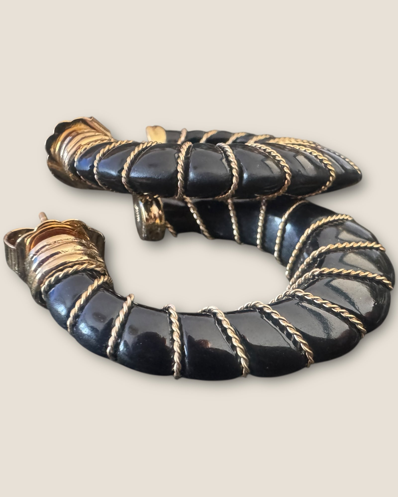 GAS BIJOUX - Boucles d’oreilles CYCLADE petit modèle dorées à l’or fin - Noir