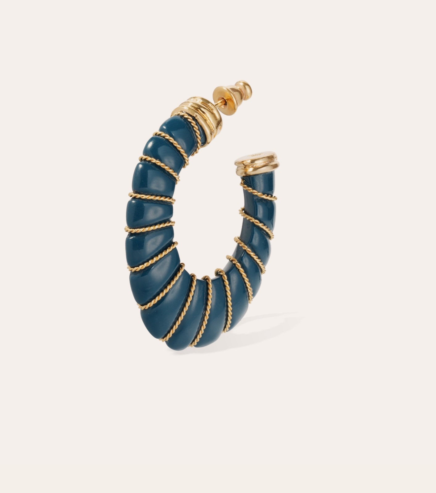 GAS BIJOUX - Boucles d’oreilles CYCLADE grand modèle acétate bleu marine dorées à l’or fin