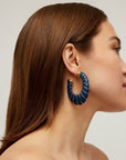 GAS BIJOUX - Boucles d’oreilles CYCLADE grand modèle acétate bleu marine dorées à l’or fin