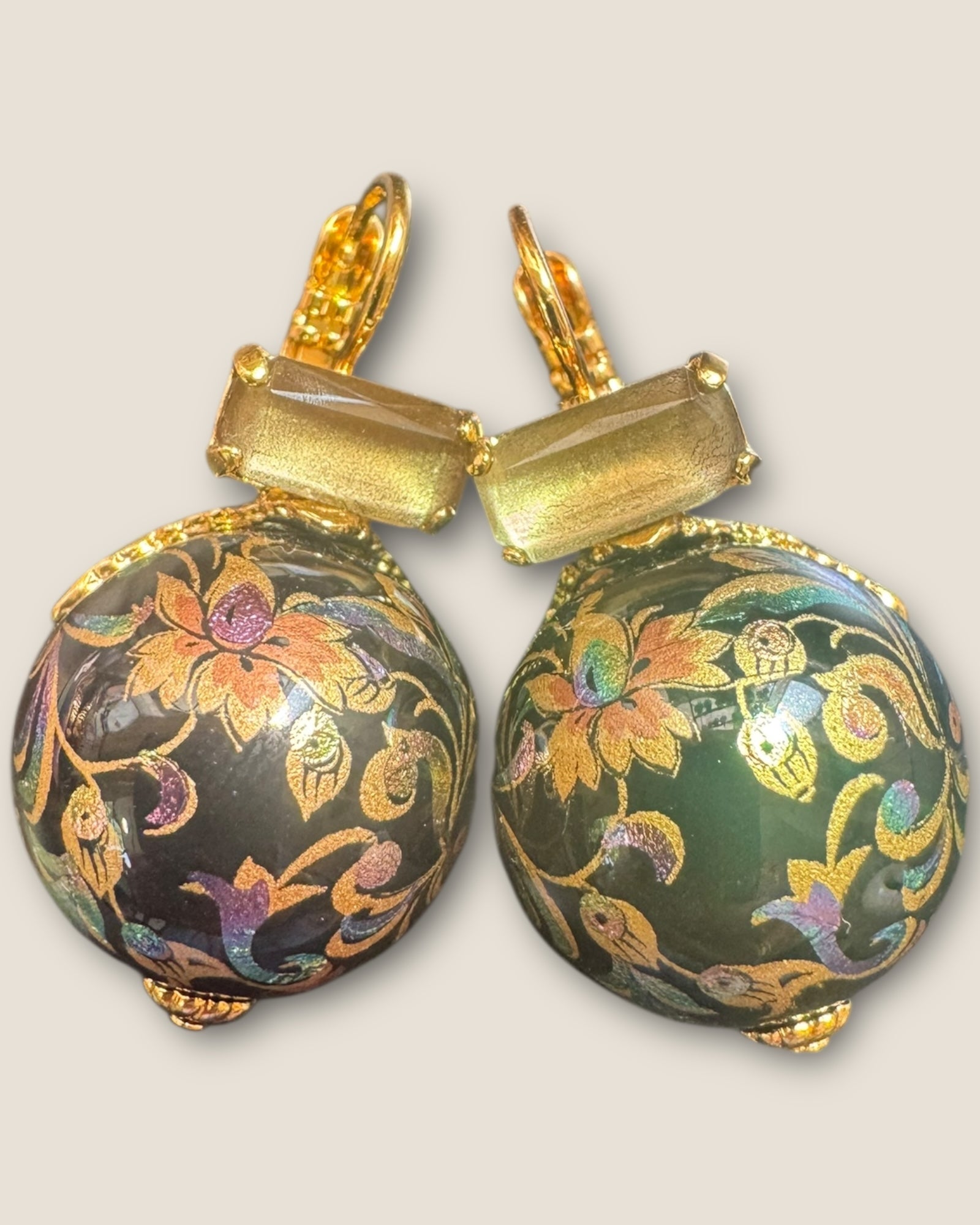 GAS BIJOUX - Boucles d’oreilles DECALCO dorées à l’or fin - Noires et cristaux jaunes