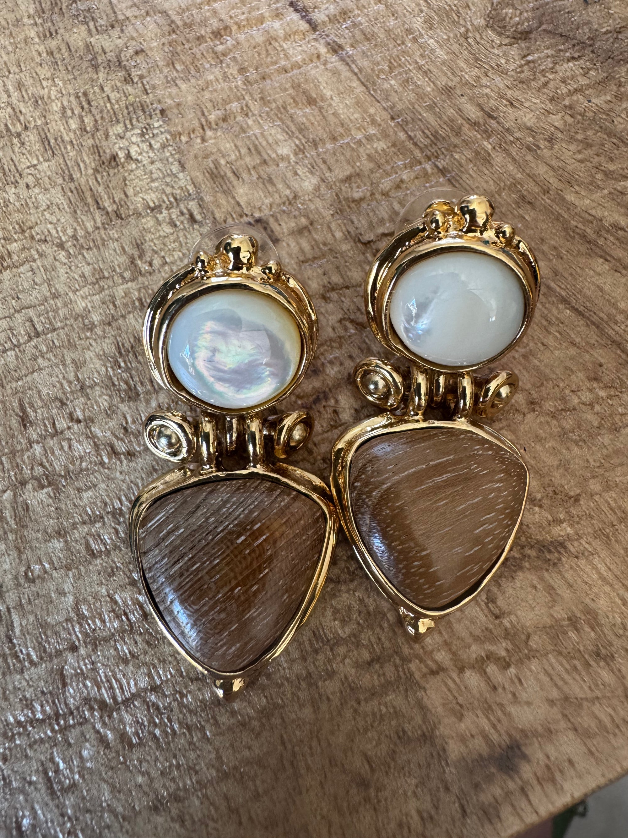 GAS BIJOUX - Boucles d'oreilles COLORADO dorées à l'or fin CLIPS - Nacre et bois