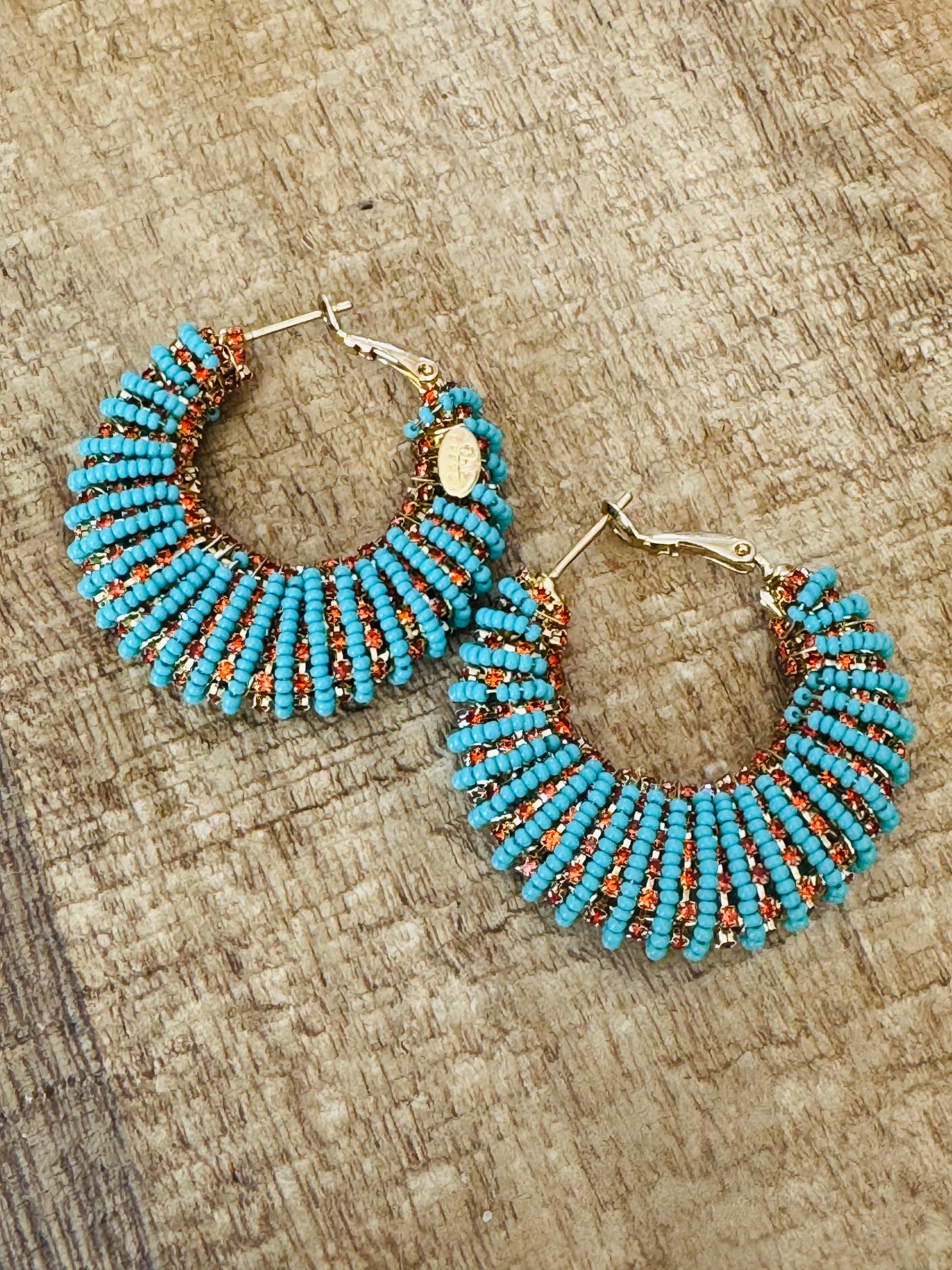 GAS BIJOUX - Boucles d'oreilles IZZIA grand modèle dorées à l'or fin - Turquoise et cristaux de Swarovski orange