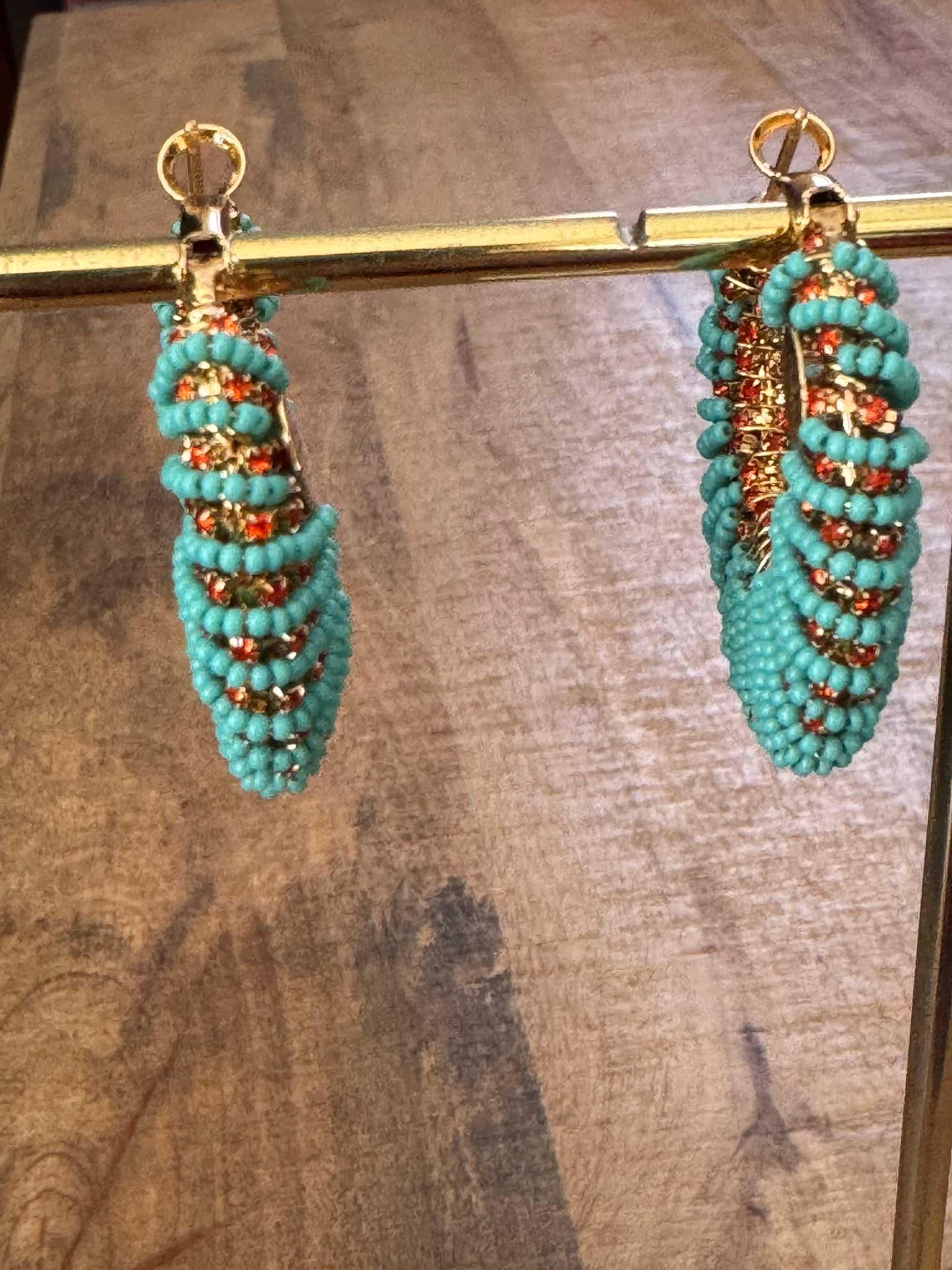 GAS BIJOUX - Boucles d'oreilles IZZIA grand modèle dorées à l'or fin - Turquoise et cristaux de Swarovski orange