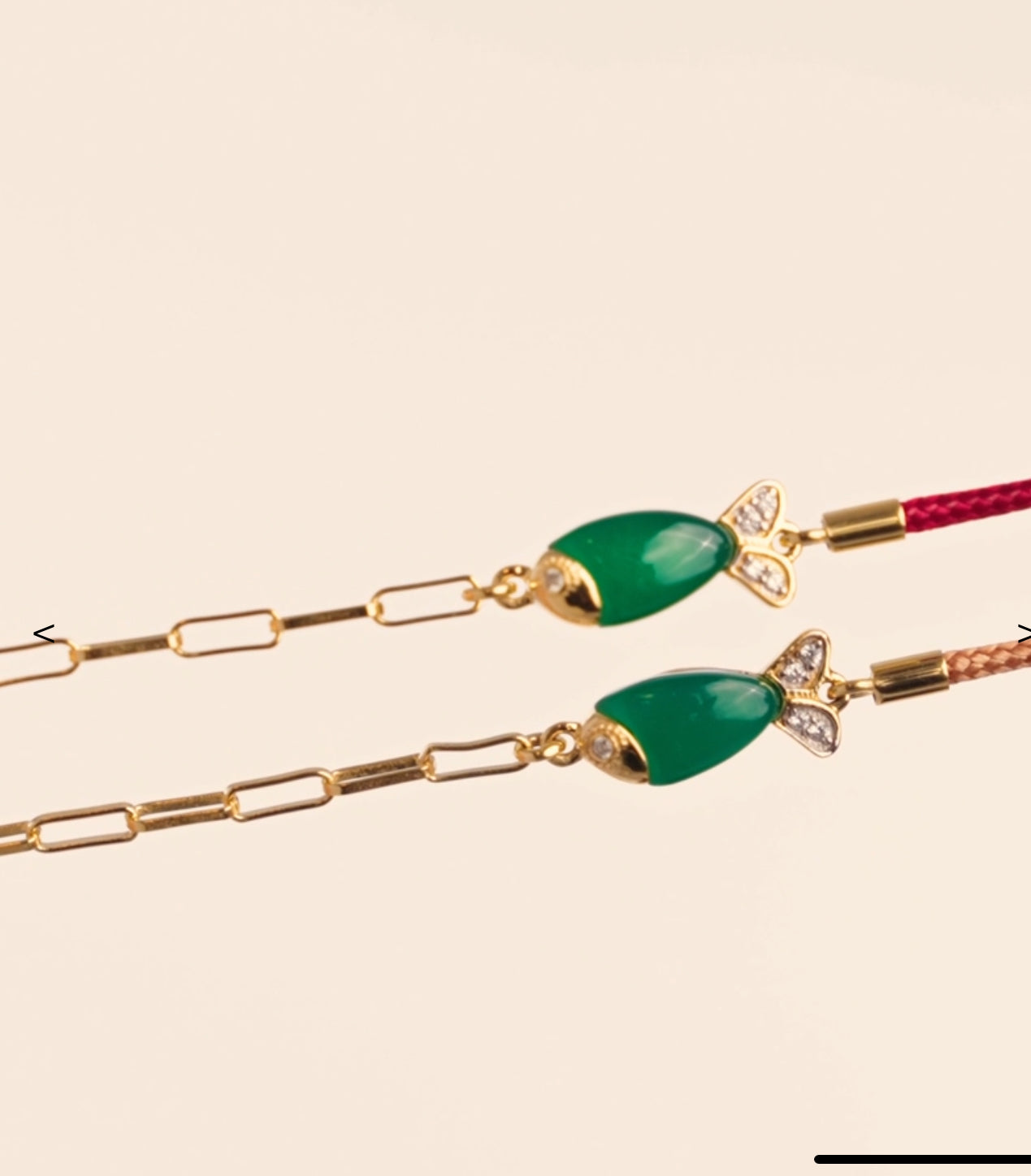 BE MAAD - Bracelet poisson - beige/onyx vert