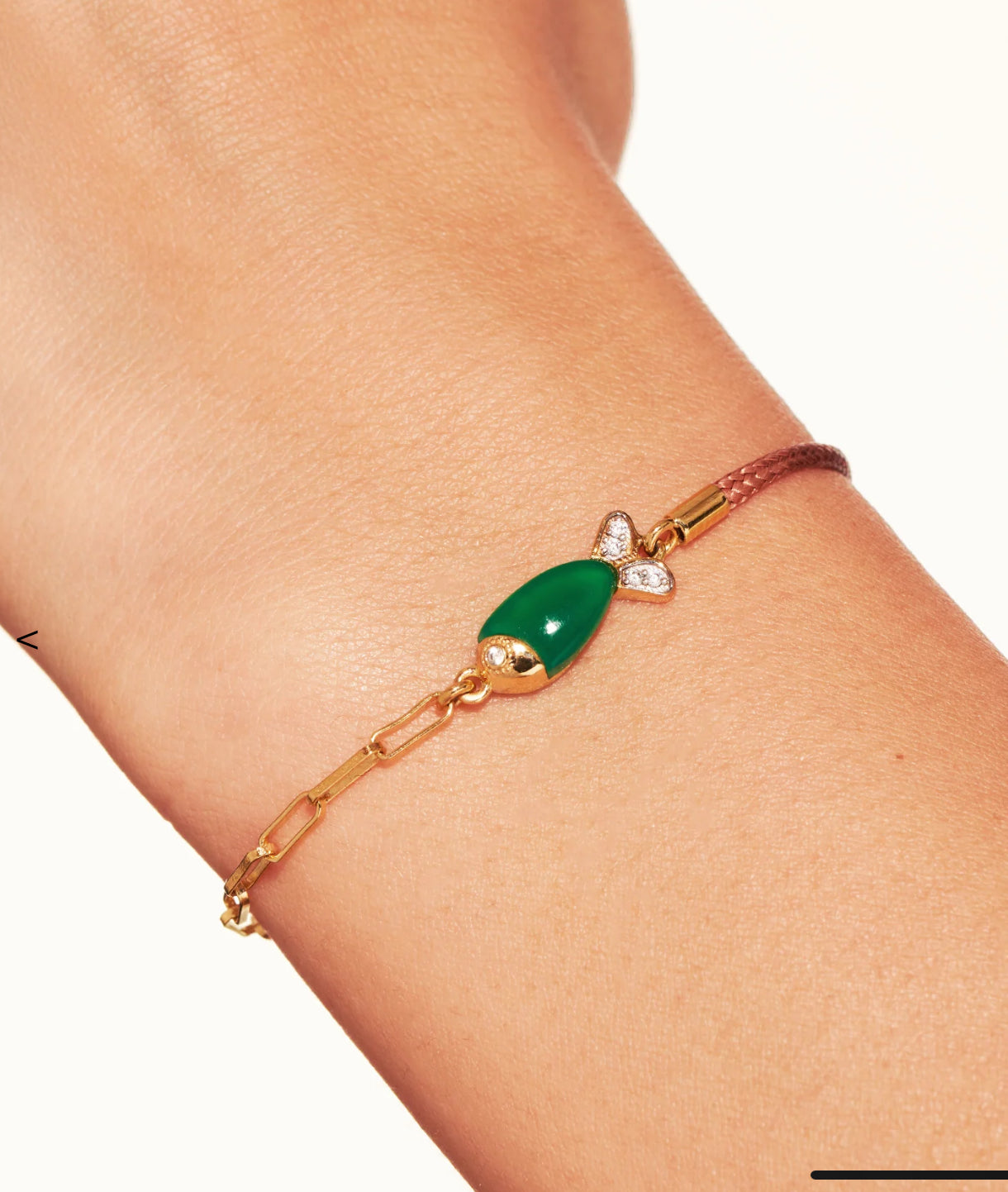 BE MAAD - Bracelet poisson - beige/onyx vert