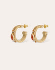 GAS BIJOUX - Boucles d’oreilles créoles STRADA mini dorées à l’or fin - Cornaline et œil de tigre