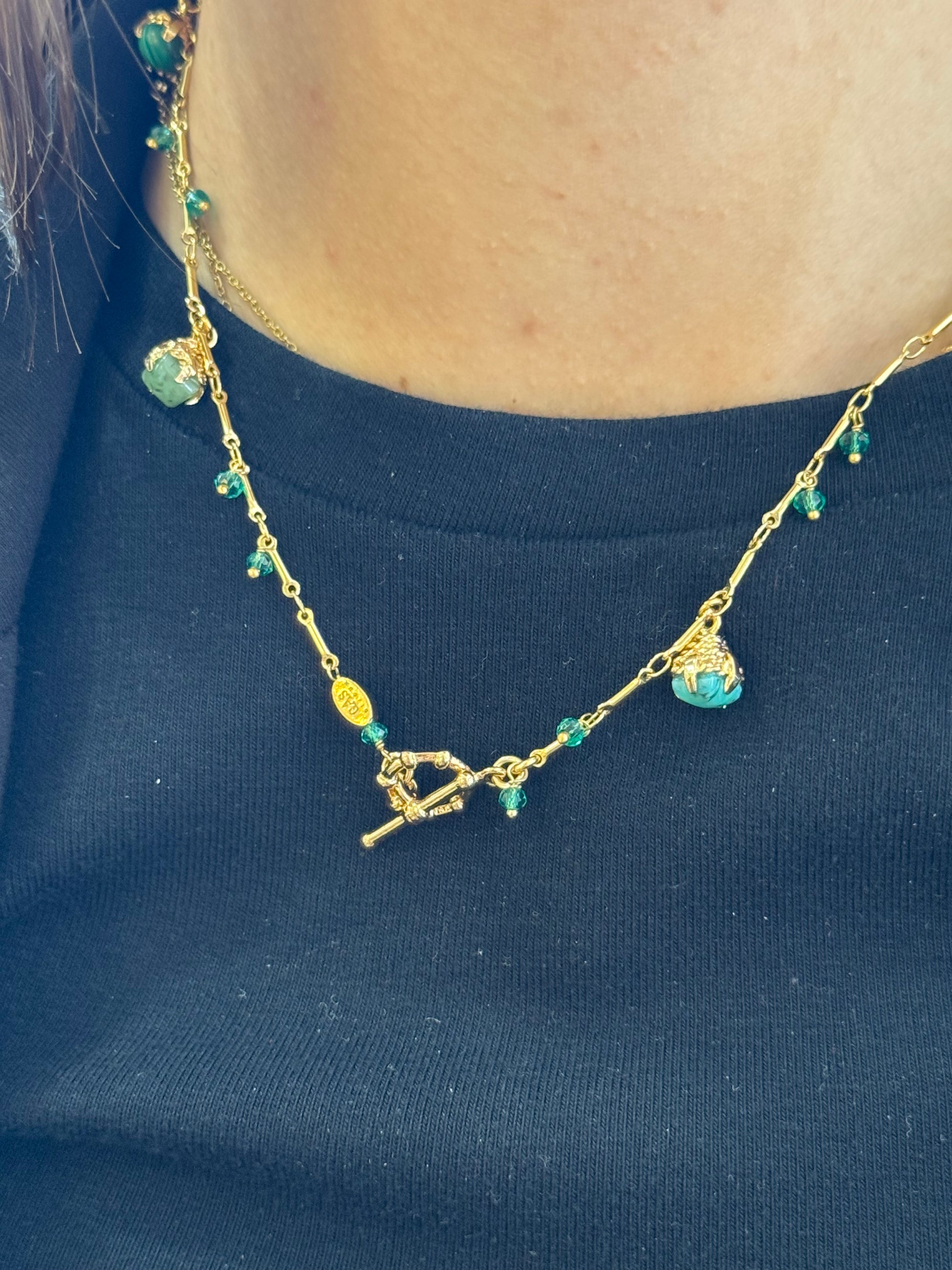 GAS BIJOUX - Collier LUCCE serti doré à l’or fin - Malachite et turquoise