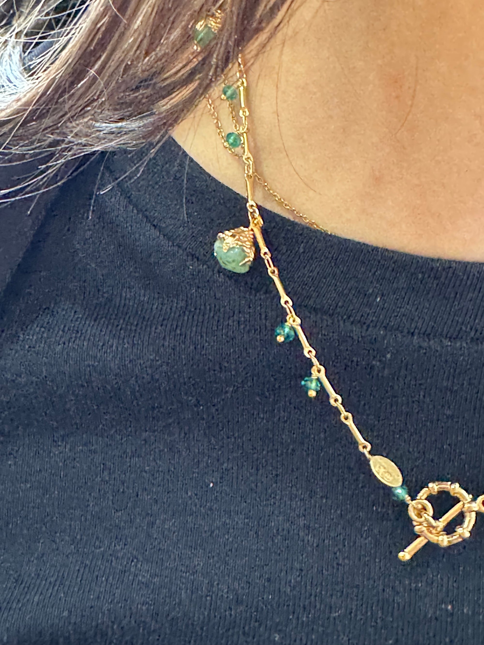 GAS BIJOUX - Collier LUCCE serti doré à l’or fin - Malachite et turquoise