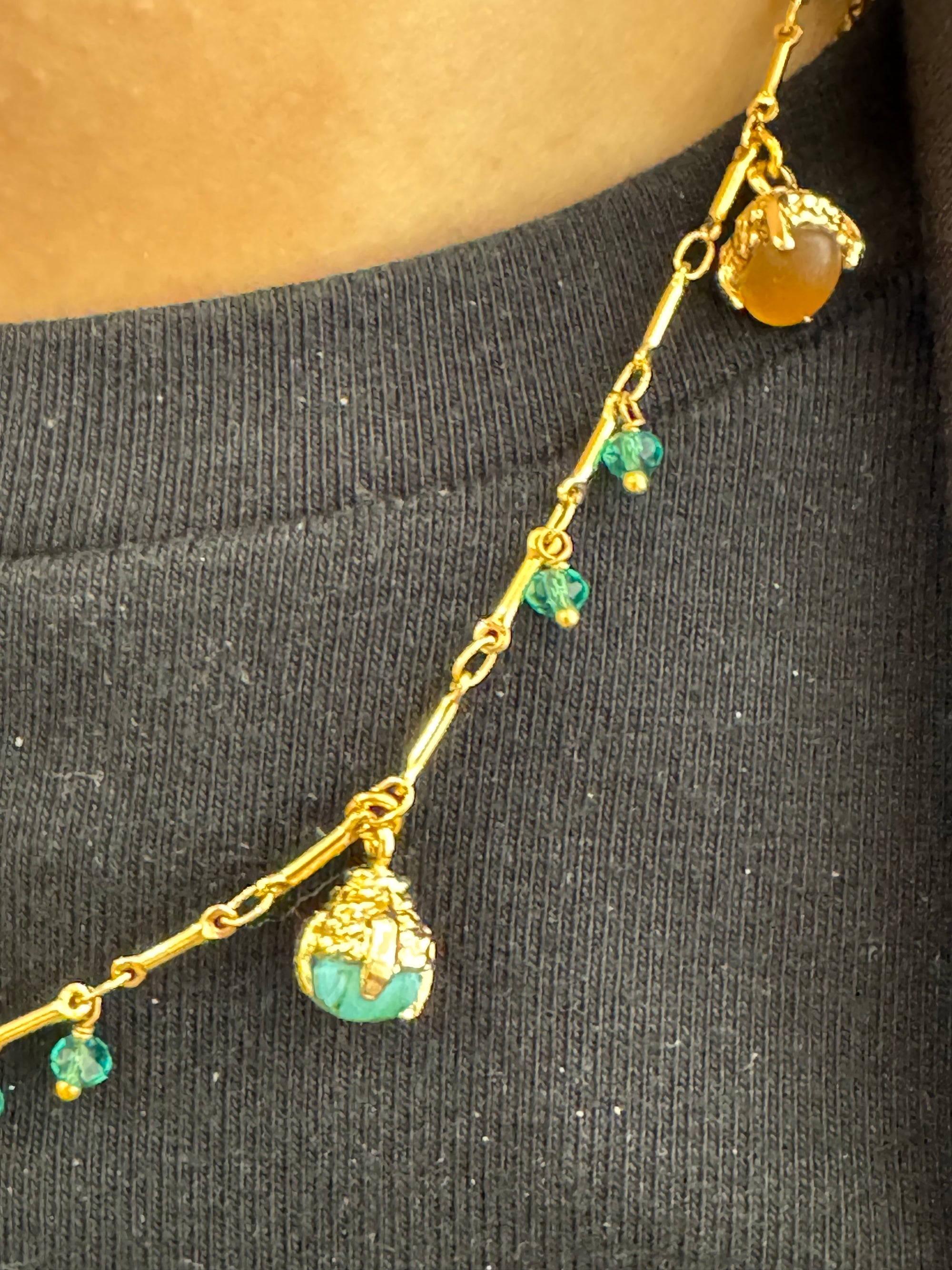 GAS BIJOUX - Collier LUCCE serti doré à l’or fin - Malachite et turquoise