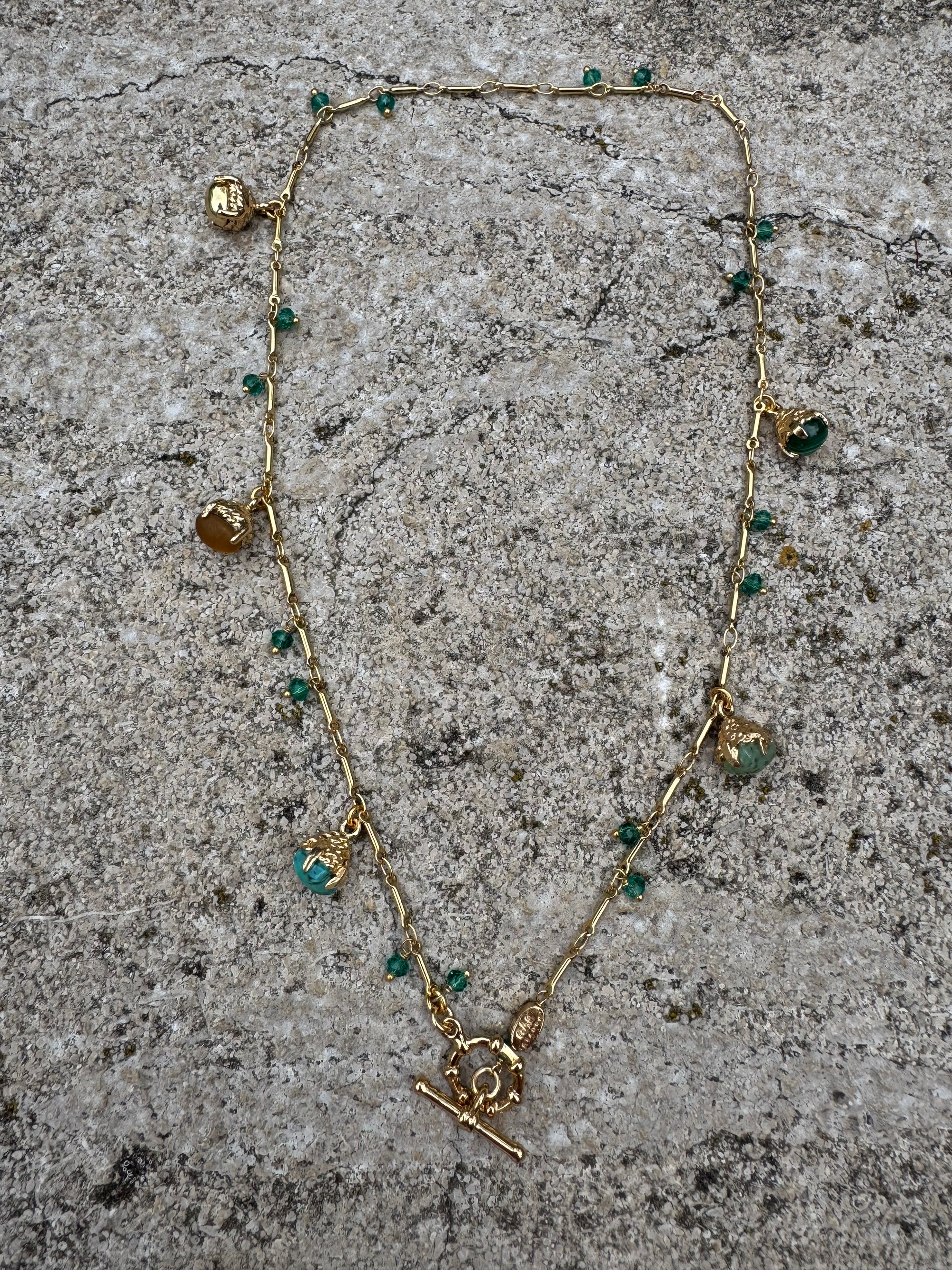 GAS BIJOUX - Collier LUCCE serti doré à l’or fin - Malachite et turquoise