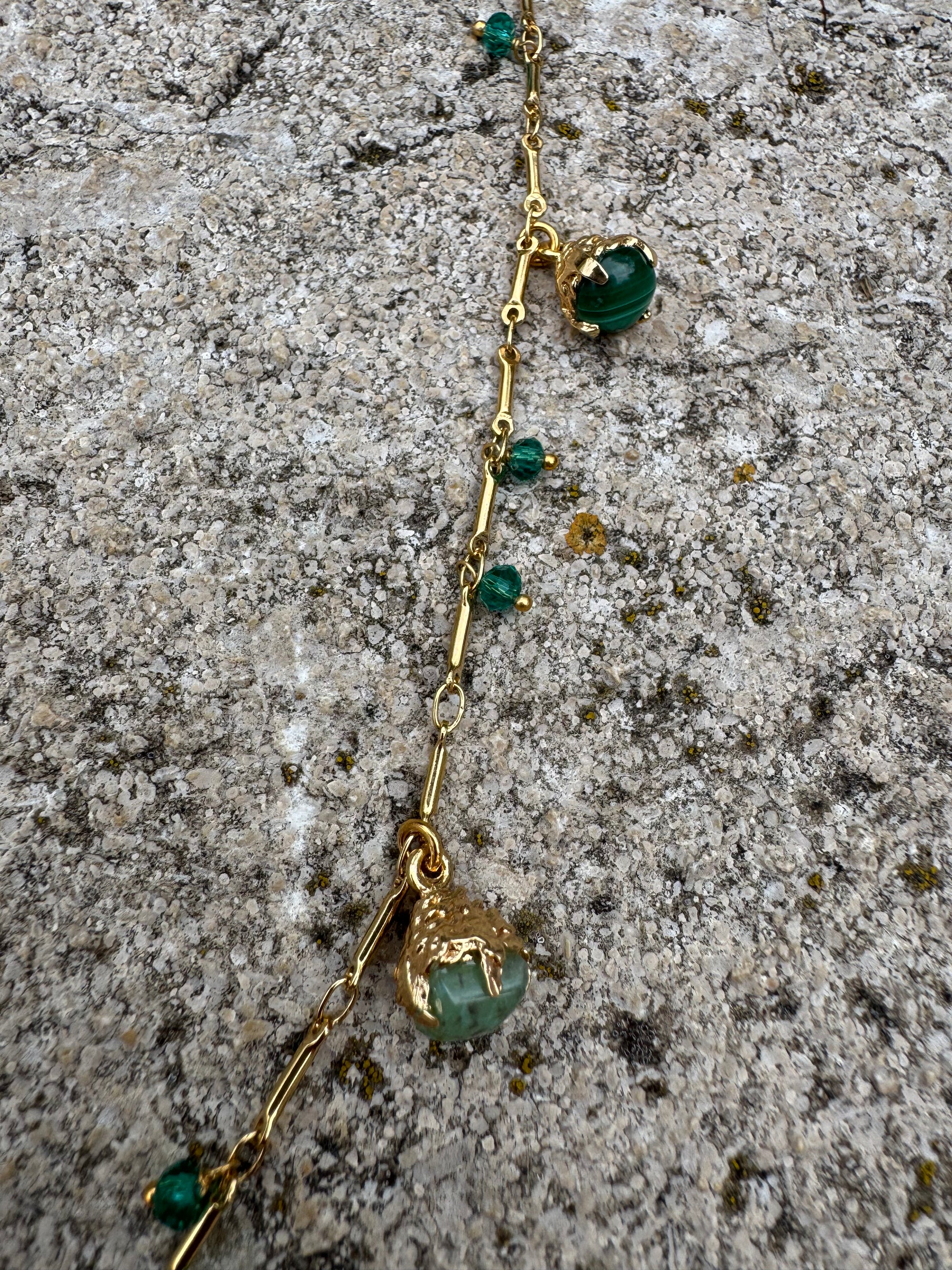 GAS BIJOUX - Collier LUCCE serti doré à l’or fin - Malachite et turquoise