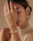 GAS BIJOUX - BRACELET SARINA BIS BLEU TRANSLUCIDE - FILS DORE ET ROSE FLUO