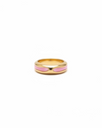 GAS BIJOUX - BAGUE SUERTE DORÉE - EMAIL NOIR et EMAIL ROSE - TAILLE S
