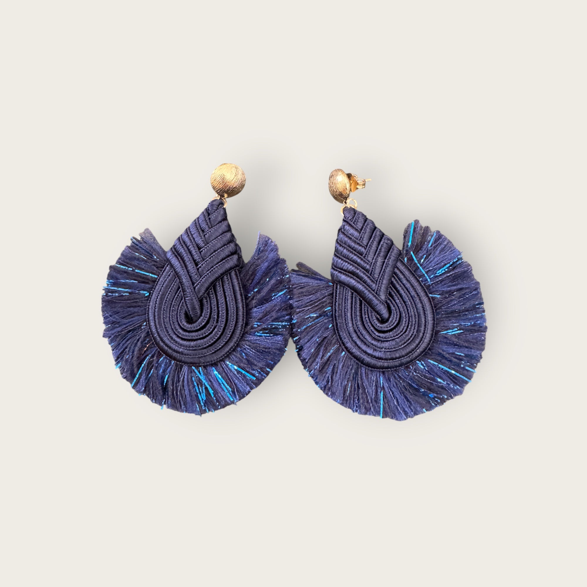 EFFET BIJOUX - Boucles d'oreilles en passementerie - MADEMOISELLE - BLEU MARINE