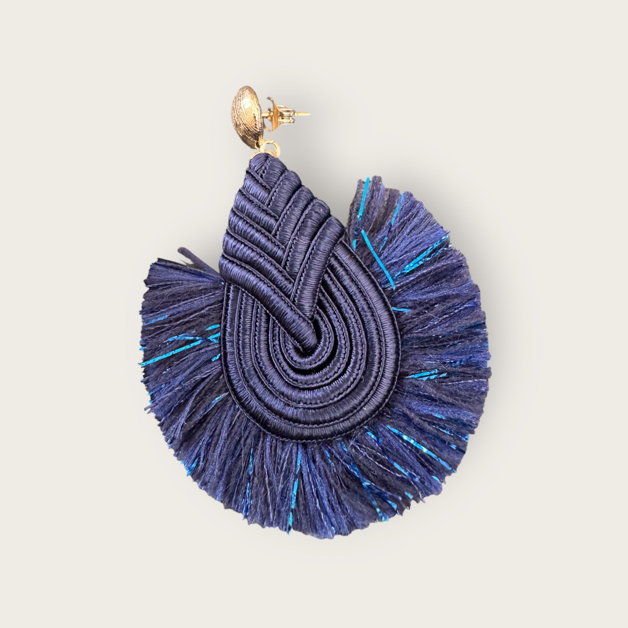EFFET BIJOUX - Boucles d'oreilles en passementerie - MADEMOISELLE - BLEU MARINE