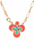 GAS BIJOUX - COLLIER MIRAGE TREFLE DORÉ - EMAIL ORANGE ET TURQUOISE