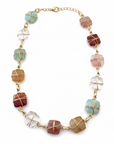 GAS BIJOUX - COLLIER SQUARE RAINBOW Multi petit modèle - Cornaline, Amazonite & Cristal de roche Métal doré