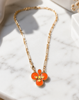 GAS BIJOUX - COLLIER TREFLE EMAIL DORÉ - ORANGE