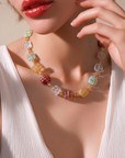 GAS BIJOUX - COLLIER SQUARE RAINBOW Multi petit modèle - Cornaline, Amazonite & Cristal de roche Métal doré