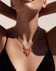 GAS BIJOUX - COLLIER TREFLE EMAIL DORÉ - ORANGE