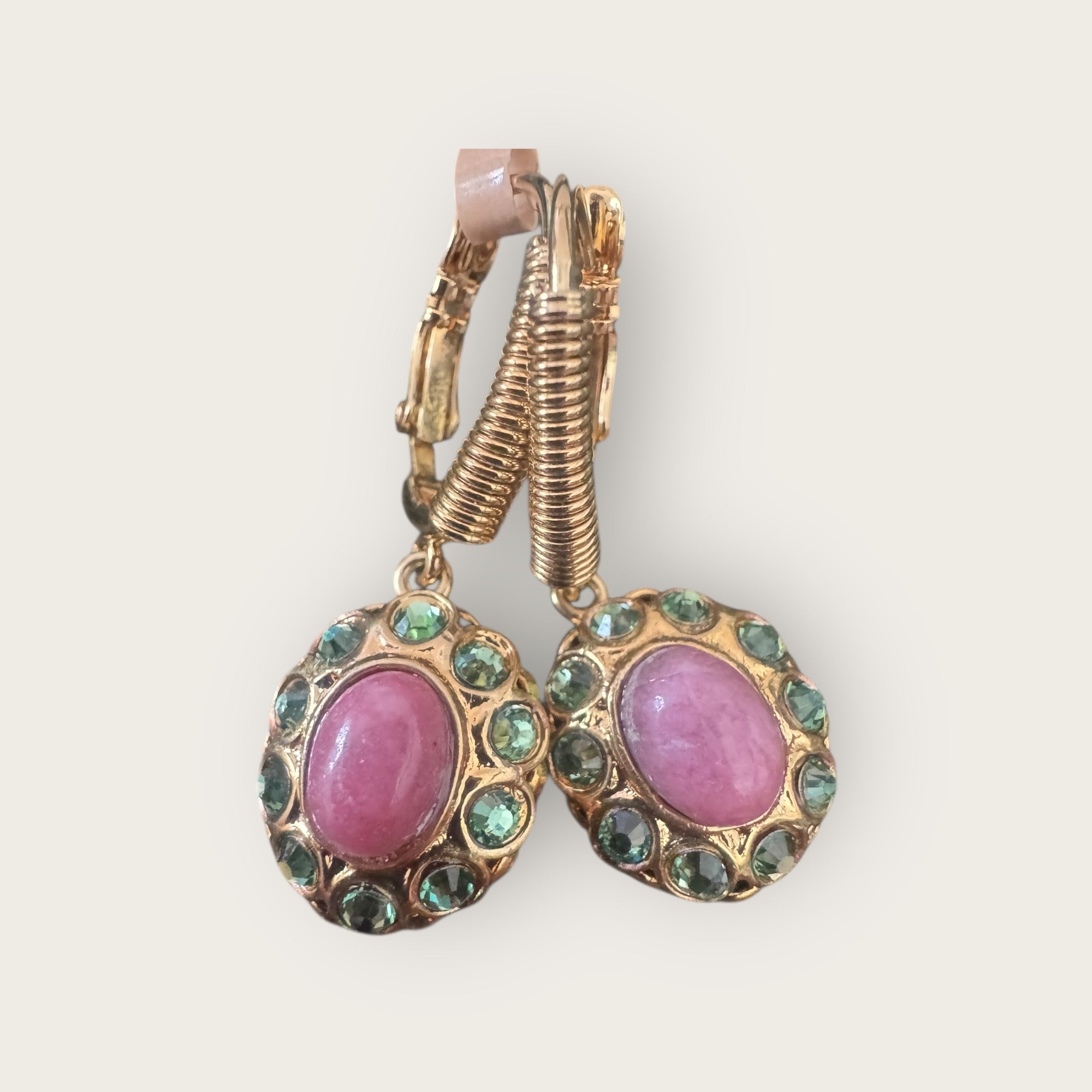 GAS BIJOUX - Boucles d’oreilles TAO SPLASH dorées à l’or fin - Rhodonite et cristaux de Swarovski verts