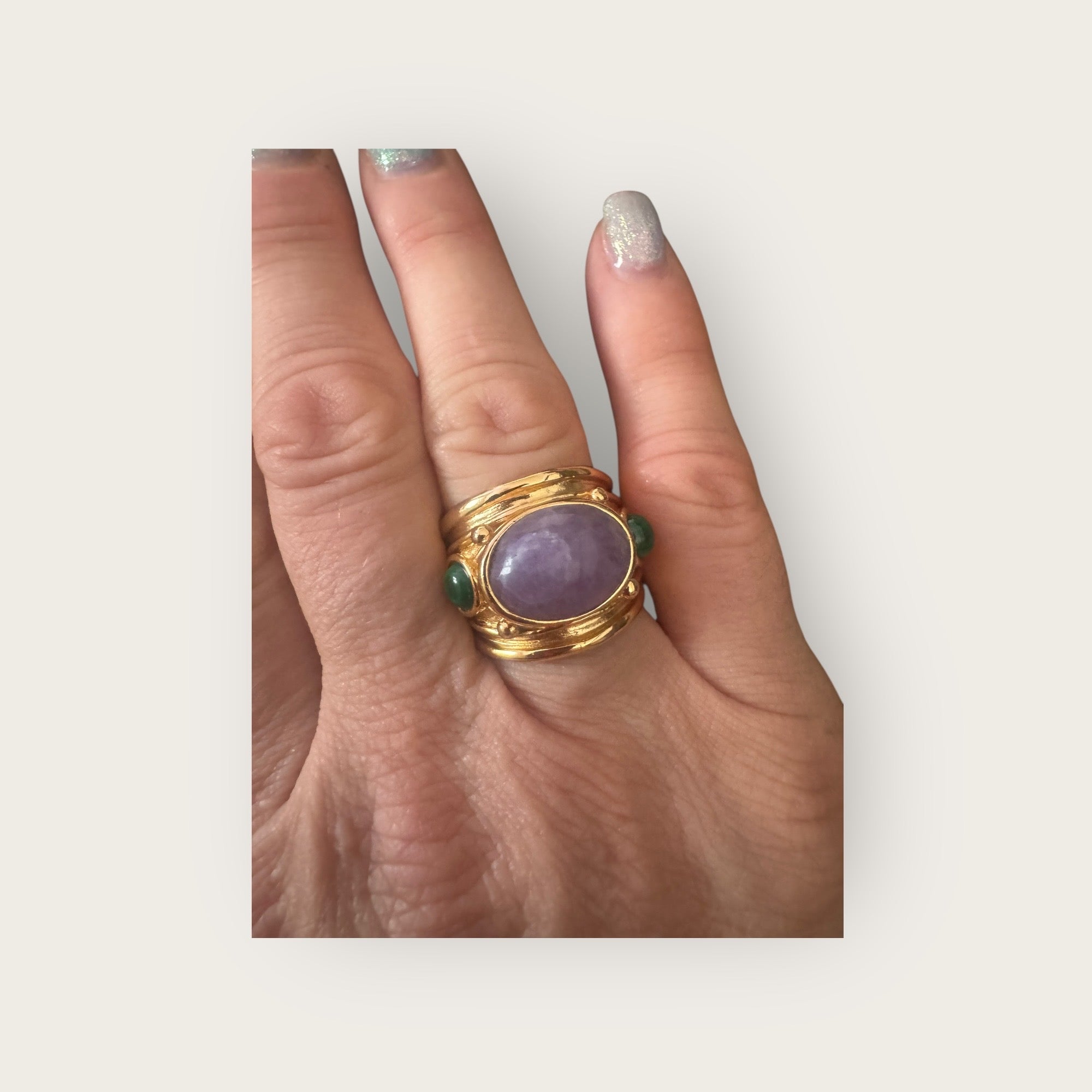 GAS BIJOUX - Bague SIMONE dorée à l’or fin - Améthyste et malachite - Taille L