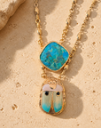 GAS BIJOUX - COLLIER SCAPULAIRE SERTI SCAPULAIRE DORÉ - EMAIL ET TURQUOISE