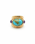GAS BIJOUX - BAGUE SIMONE dorée à l'or fin - Turquoise et Améthyste - TAILLE M