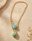 GAS BIJOUX - COLLIER SCAPULAIRE SERTI SCARABÉE DORÉ - EMAIL BLEU ET PIERRE TURQUOISE