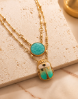 GAS BIJOUX - COLLIER SCAPULAIRE SERTI SCARABÉE DORÉ - EMAIL BLEU ET PIERRE TURQUOISE