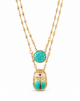GAS BIJOUX - COLLIER SCAPULAIRE SERTI SCARABÉE DORÉ - EMAIL BLEU ET PIERRE TURQUOISE
