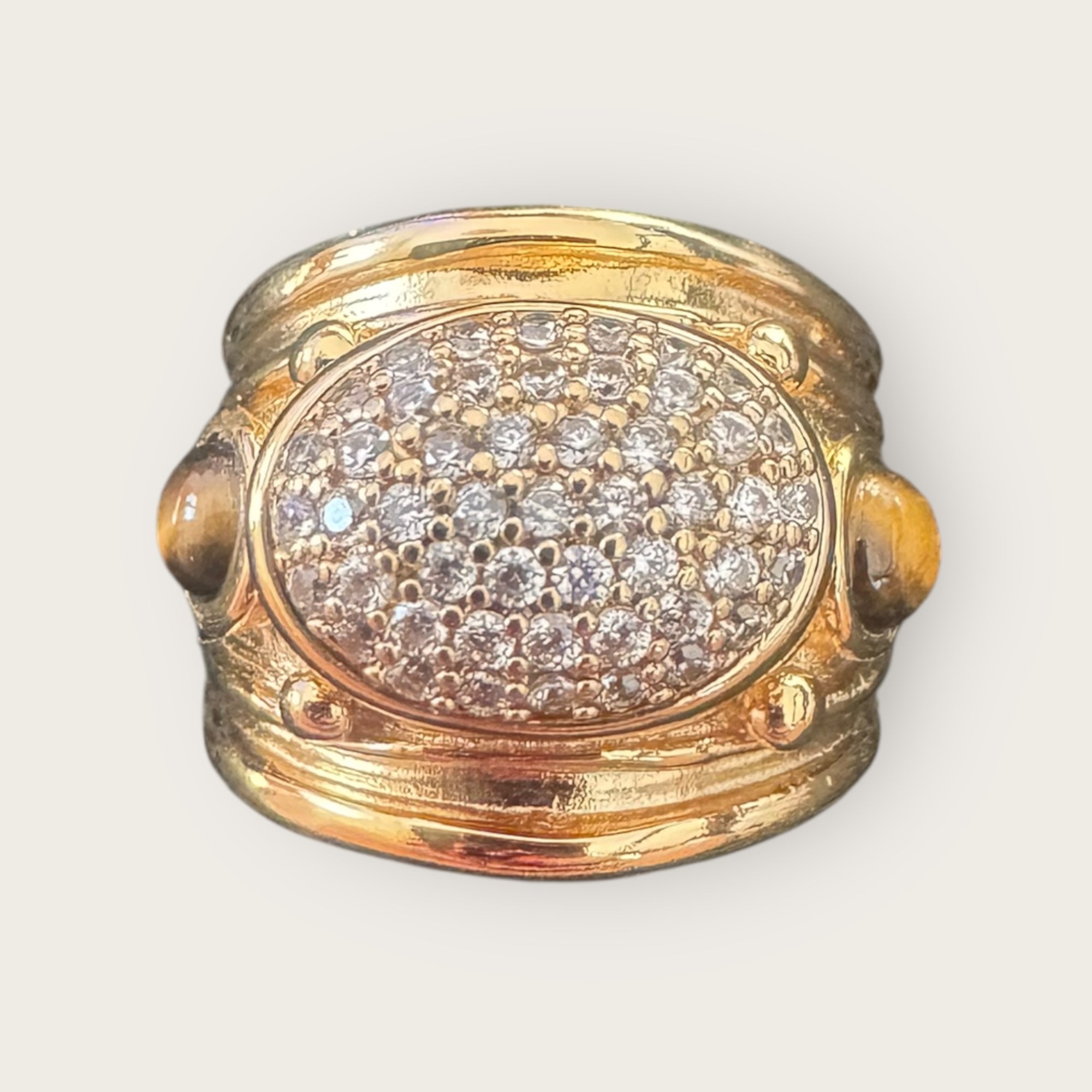 GAS BIJOUX - Bague SIMONE dorée - Zircon et oeil de tigre - Taille XL