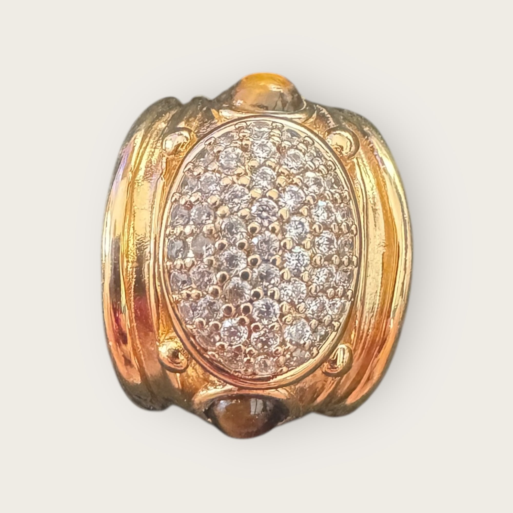 GAS BIJOUX - Bague SIMONE dorée - Zircon et oeil de tigre - Taille XL