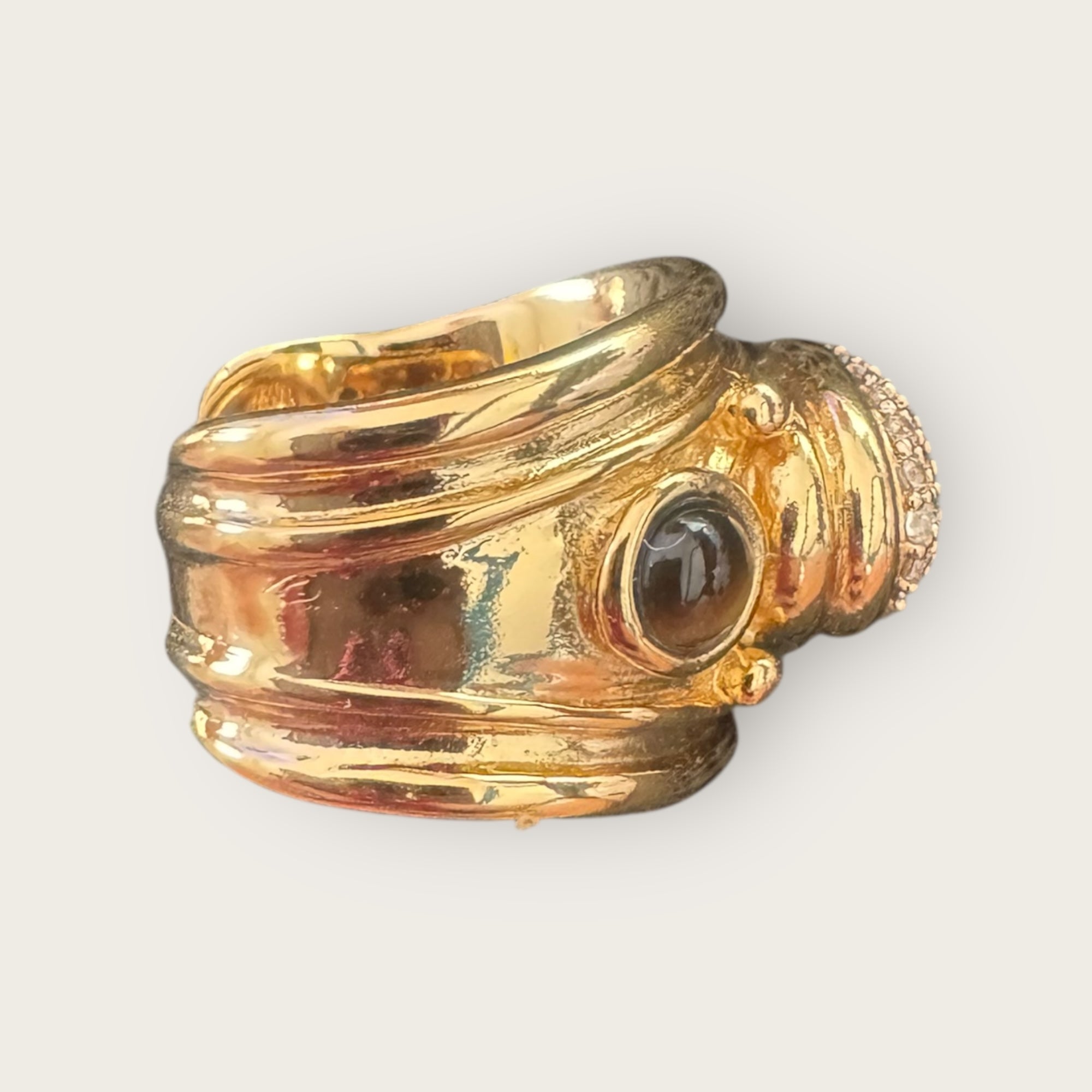 GAS BIJOUX - Bague SIMONE dorée - Zircon et oeil de tigre - Taille XL