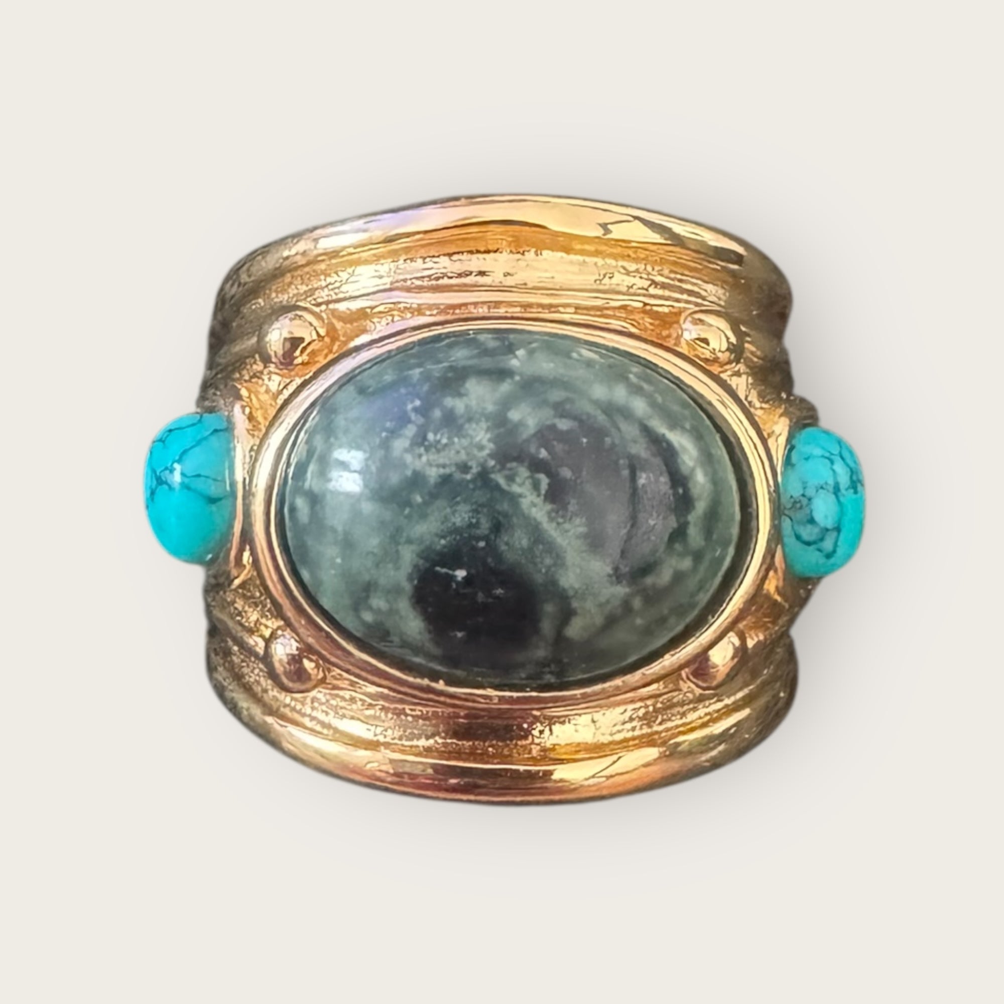 GAS BIJOUX - Bague SIMONE DORÉE - Jaspe Kambala et turquoise - TAILLE L