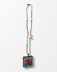 COLLECTION TOPAZE - SAUTOIR "COEUR SACRÉ" TURQUOISE ET OR