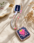 COLLECTION TOPAZE - SAUTOIR "LIFE" COEUR AILÉ ROSE ET MARINE