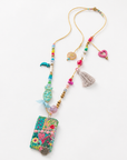 COLLECTION TOPAZE - SAUTOIR " JARDIN FLEURI" VERT ET ROSE MULTICOLORE