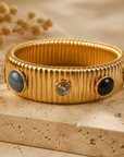 GAS BIJOUX - BRACELET STRADA MOYEN MODÈLE - CABOCHONS NOIR ET GRIS - Métal doré
